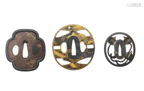 THREE INLAID TSUBA (SWORD GUARDS) Edo period (1615-1868), 18...