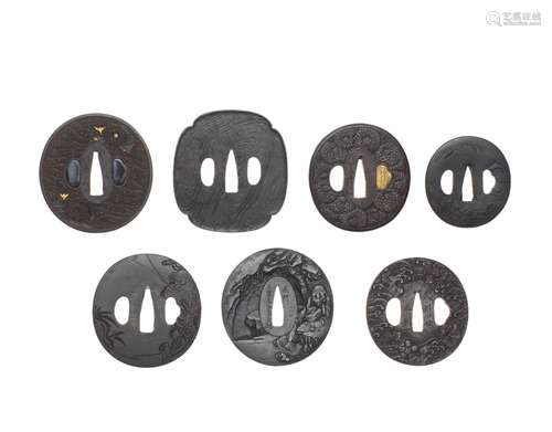 SEVEN IRON TSUBA (SWORD GUARDS) Edo period (1615-1868), 18th...