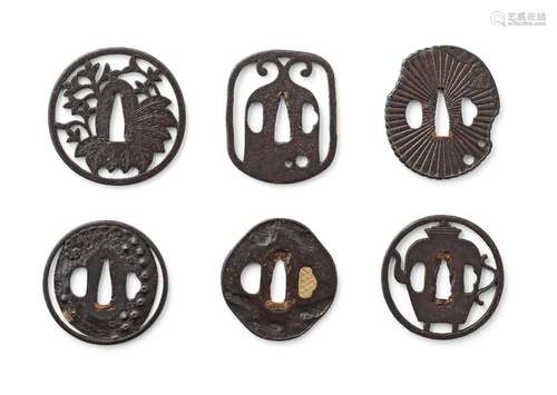 SIX IRON TSUBA (SWORD GUARDS) Edo period (1615-1868), 17th t...