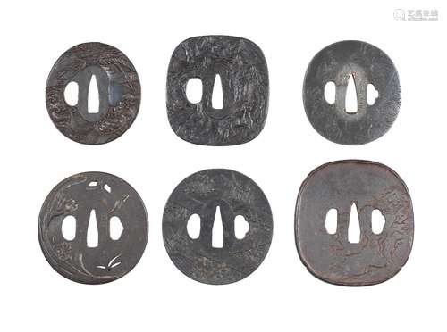 SIX TSUBA (SWORD GUARDS) Edo period (1615-1868), 18th to 19t...