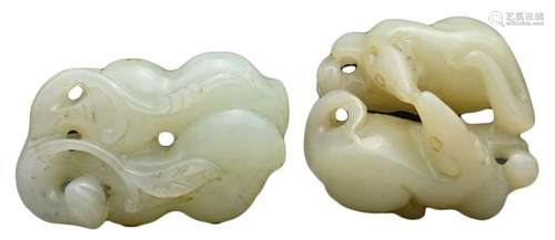 TWO CHINESE PALE CELADON JADE CARVINGS