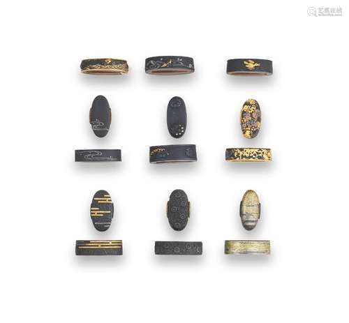 THREE FUCHI (HILT COLLARS) AND SIX FUCHI-GASHIRA (HILT COLLA...