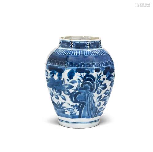 A BLUE-AND-WHITE PORCELAIN OCTAGONAL JAR Arita ware, Edo per...