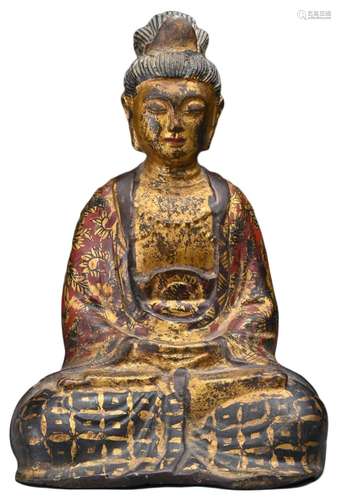 A CHINESE GILT-LACQUERED BRONZE FIGURE OF SEATED BUDDHA