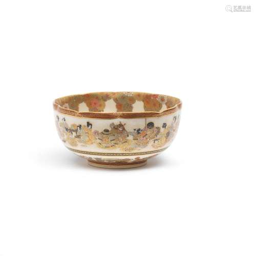 A SATSUMA SMALL FOLIATE-RIMMED BOWL By Kaizan, Meiji era (18...