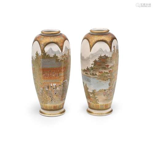 A PAIR OF SATSUMA HEXAGONAL VASES Meiji era (1868-1912), lat...