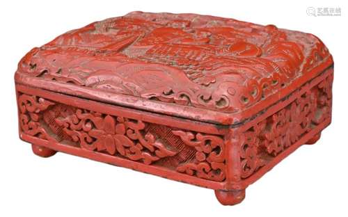 A CHINESE RED LACQUER AND ENAMEL BOX