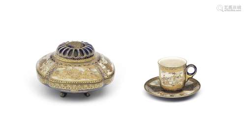 A SATSUMA KORO (INCENSE BURNER) AND A CUP AND SAUCER Meiji e...