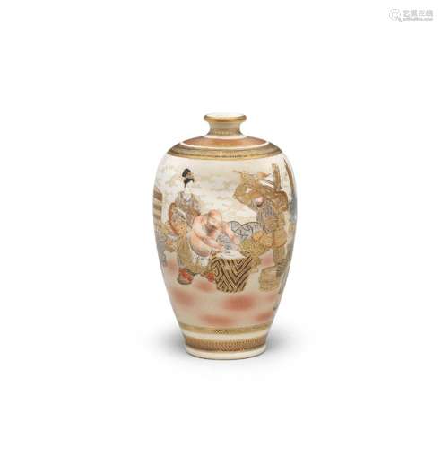 A SATSUMA SMALL OVOID VASE By Dozan, Meiji era (1868-1912), ...