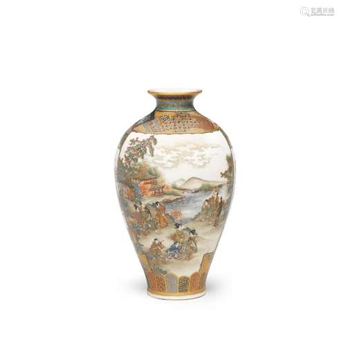 A SATSUMA SLENDER OVOID VASE By Okamoto Ryozan, Meiji era (1...