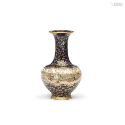 A SATSUMA BALUSTER VASE Painted by Keizan for the Kinkozan C...