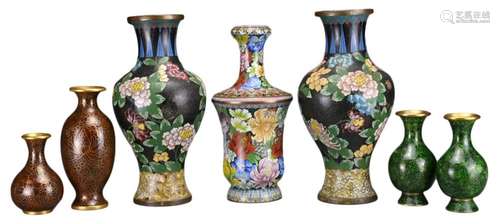 GROUP OF SEVEN CHINESE CLOISONNE VASES