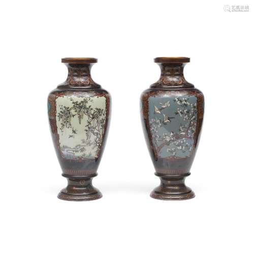 OTA TOSHIRO (1869-1940) A Pair of Cloisonné-Enamel Tall Balu...