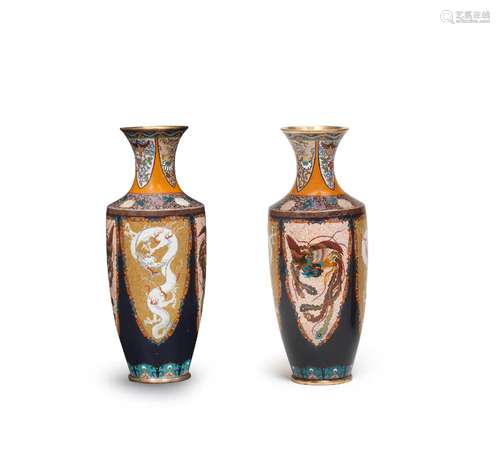 A PAIR OF CLOISONNÉ-ENAMEL BALUSTER VASES Meiji (1868-1912) ...