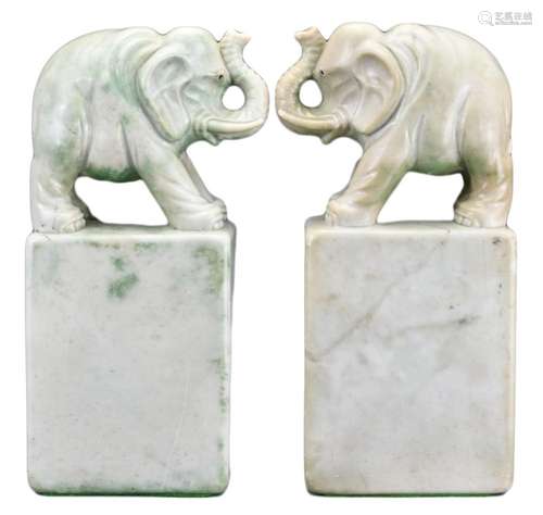 PAIR OF ASIAN CARVED SOAPSTONE BOOKENDS, 19/20TH CENTURY