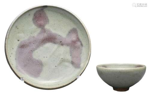 A CHINESE JUNYAO PURPLE-SPLASHED DISH AND BOWL