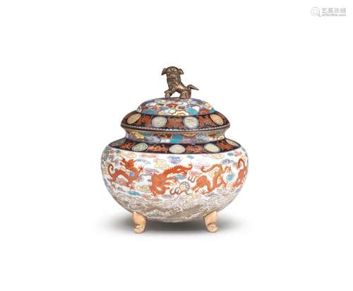 A CLOISONNÉ-ENAMEL KORO (INCENSE BURNER) AND COVER Meiji era...