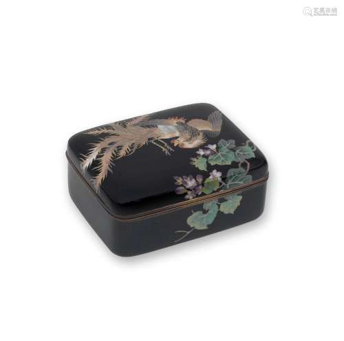 A CLOISONNÉ-ENAMEL ROUNDED RECTANGULAR BOX AND COVER   Meiji...