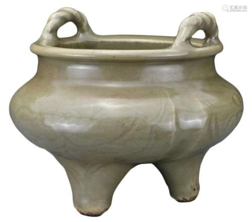 A CHINESE LONGQUAN CELADON TRIPOD CENSER