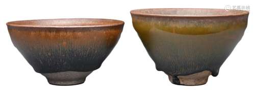 TWO CHINESE JIANYAO HARE'S FUR POTTERY TEA BOWLS