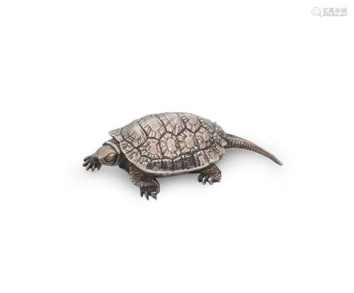 A SILVER MINIATURE OKIMONO (TABLE ORNAMENT) OF A TURTLE By T...