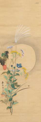 IKEDA KOSON (1801/3-1866) Autumn Plants by Moonlight Edo per...