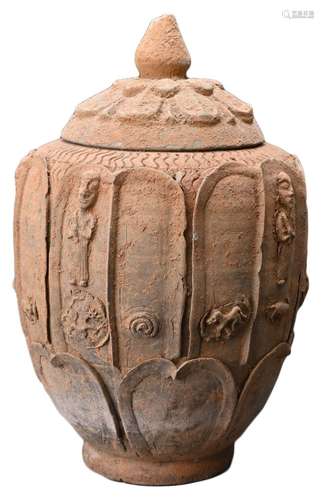 A CHINESE POTTERY BUDDHIST ZODIAC JAR AND COVER, SONG / YUAN...