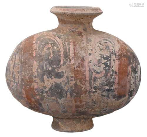 A CHINESE PAINTED POTTERY COCOON JAR, HAN DYNASTY (206BC-220...