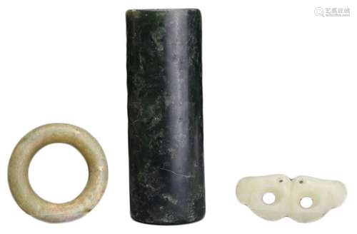 THREE CHINESE JADE ITEMS, NEOLITHIC OR LATER