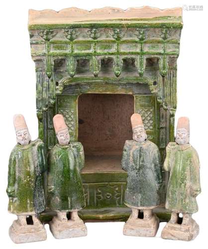 CHINESE LEAD-GLAZED ROOF TILE AND FIGURES, MING DYNASTY (136...