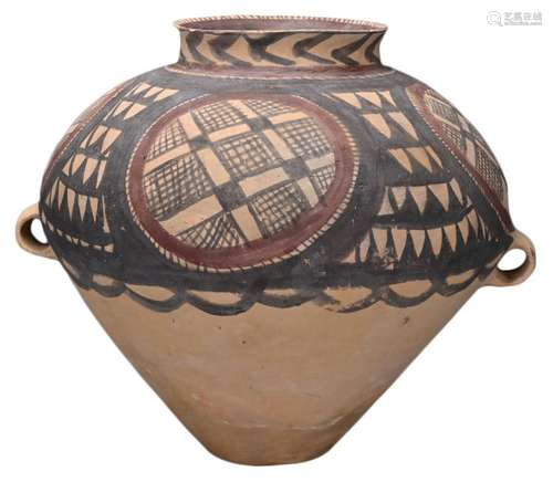 A LARGE CHINESE NEOLITHIC PAINTED MAJIAYAO TYPE POTTERY JAR,...