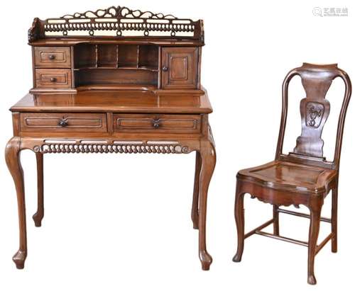 A CHINESE HARDWOOD DESK AND CHAIR, EARLY 20TH CENTURY