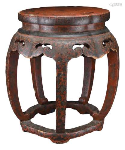 A CHINESE RED LACQUER STOOL, 19TH CENTURY