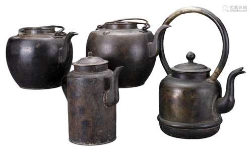 FOUR CHINESE METAL POTS, 19/20TH CENTURY