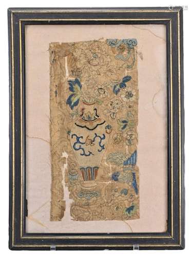 A CHINESE FRAMED SILK TEXTILE