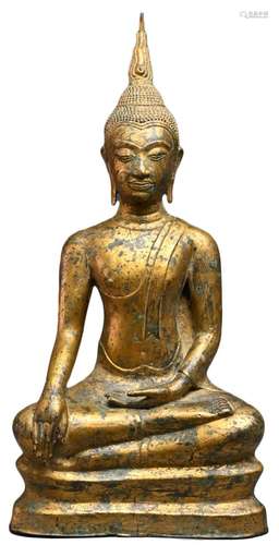 A THAI GILT BRONE FIGURE OF SHAKYAMUNI