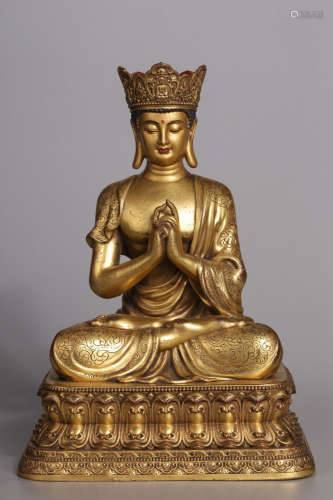 清代，铜鎏金地藏王菩萨坐像