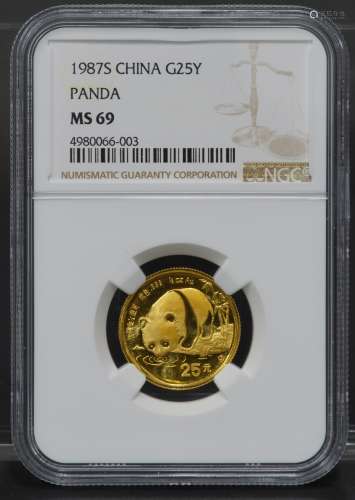 中国 25元金货 1987年熊猫金币 完全未使用 NGC（MS69）