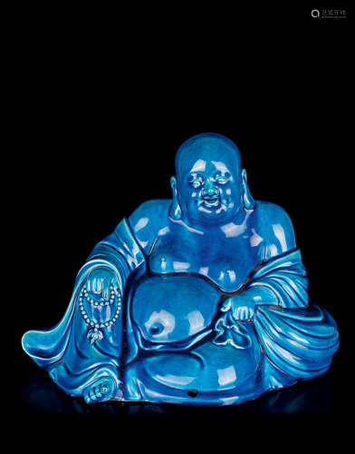 清中期 孔雀蓝釉弥勒佛像