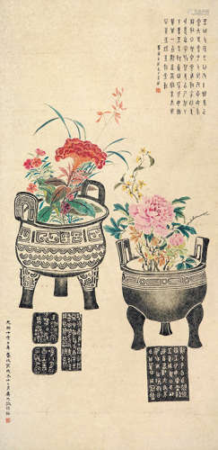 1835～1902 吴大徵 颖拓花卉  立轴 设色纸本