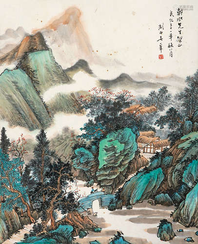 1907～1998 吴一峰 秋山茅屋  立轴 设色纸本