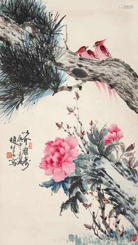 1914～2012 赵松泉 以介眉寿  镜片 设色纸本