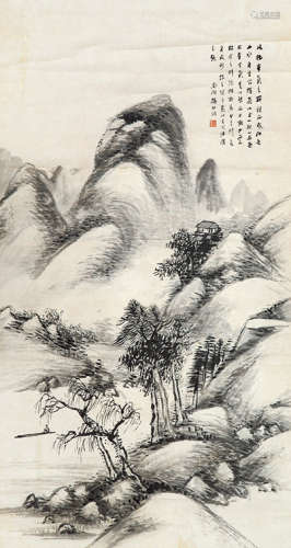 1837～1911 杨伯润 秋山独钓  立轴 水墨纸本