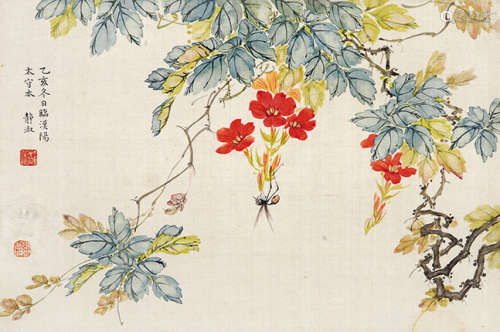 1892～1939 潘静淑 紫藤蜜蜂  镜片 设色绢本