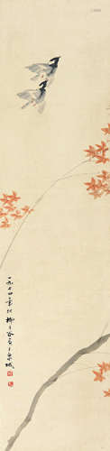 1901～1986 柳子谷 红叶飞雀  立轴 设色纸本