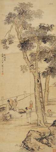 1794～1877 王素 洗桐图  立轴 设色绢本
