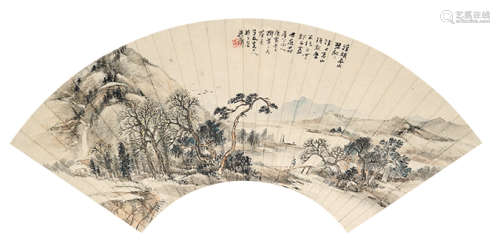 1845～1916 吴石仙 春山小景  镜片 设色纸本