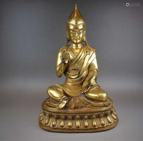 LARGE CHINESE GILT BRONZE BUDDHA