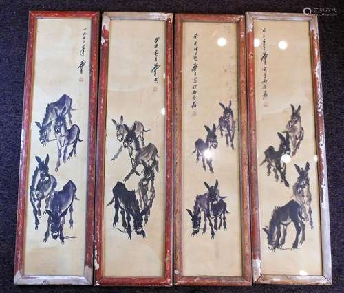 4 CHINESE PAINTING WITH DONKEYS