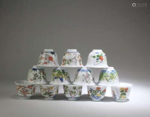 A Group of Twelve Porcelain Cups